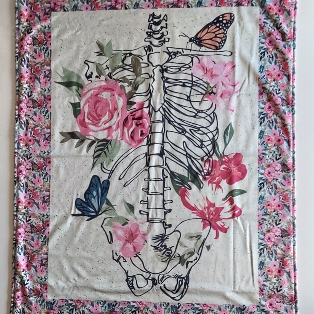 NEW! Skeleton, Flowers + Butterflies Baby Toddler Minky Blanket | Pink Floral